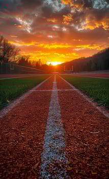 AI generated Track and field at sunset. A sunset on a track at nittany lions football stadium photo