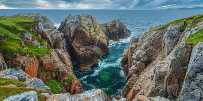 AI generated Rocky Coastline With Water Body photo