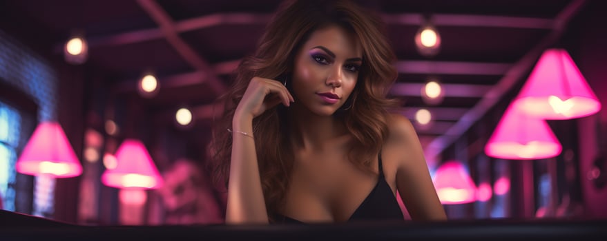 a woman in a black dress sitting at a table photo