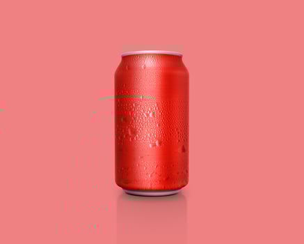 Can of fresh soda with water drops on color background photo