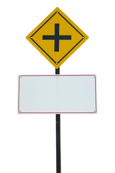 traffic sign indicating an intersection ahead isolated on white background photo