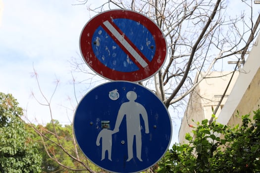 Road signs and directional signs on roads in Israel. photo