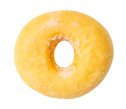Top view of single sugar glazed cinnamon donut isolated on white background with clipping path photo