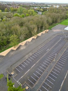 Aerial View of Bedford City of Bedfordshire, England UK During Windy and Cloudy Day. April 5th, 2024 photo
