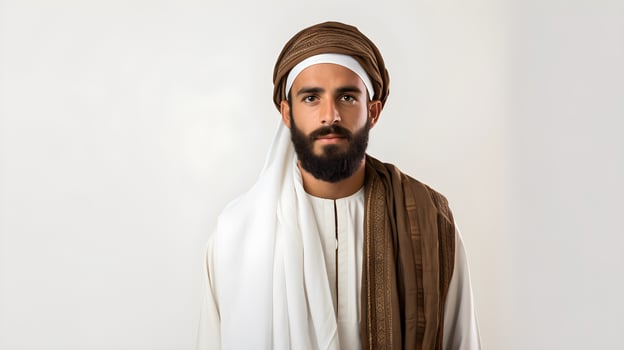 AI generated portrait of handsome arabic muslim man with traditional outfit photo