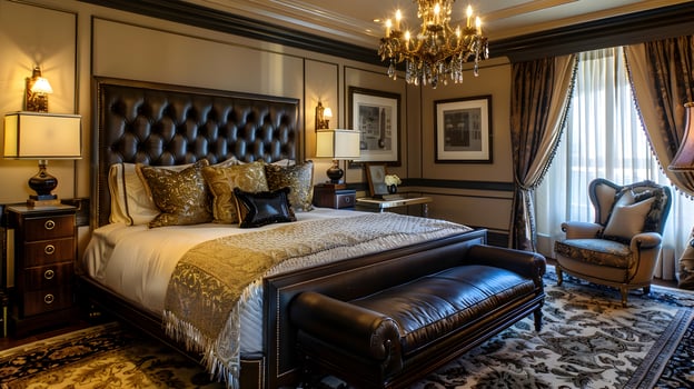 Elegant Luxury A Classic American Bedroom Showcasing High-End Design and Opulent Details photo