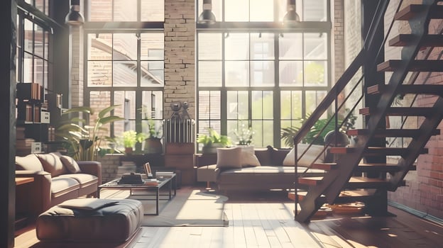 Industrial-Chic Loft Apartment Basking in Natural Light with Stylish Furnishings photo
