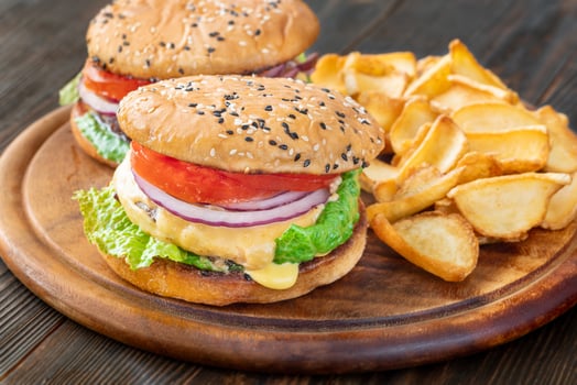 Hamburgers with potato dippers photo