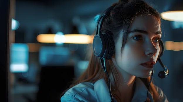 AI generated Portrait of a young woman call center operator. AI Generated photo