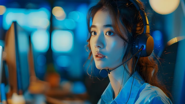 AI generated Portrait of a young woman call center operator. AI Generated photo