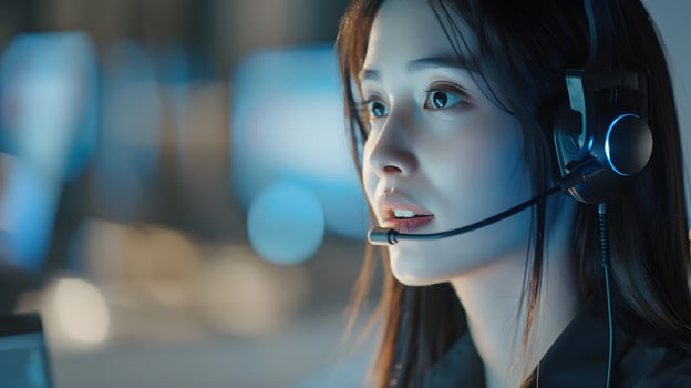 AI generated Portrait of a young woman call center operator. AI Generated photo