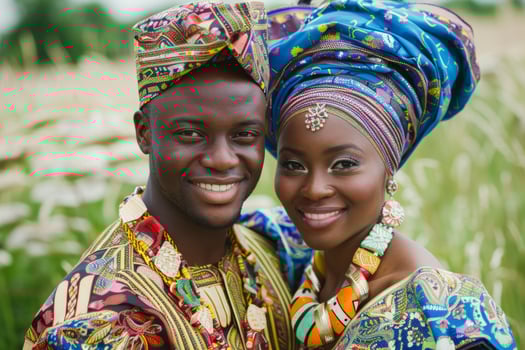 AI generated Happy couple smiling in field, enjoying landscape and sharing a moment of joy photo
