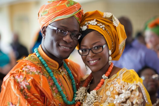 AI generated a man and a woman in traditional african clothing are posing for a picture photo