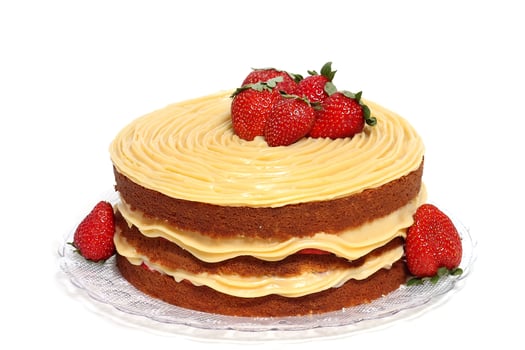 vanilla cake with cream and strawberries photo