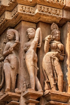 Famous sculptures of Khajuraho temples, India photo