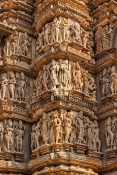 Famous sculptures of Khajuraho temples, India photo