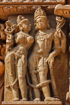 Famous sculptures of Khajuraho temples, India photo