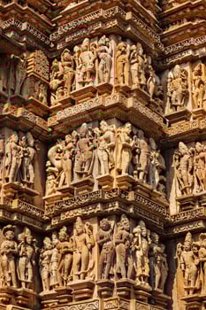 Famous sculptures of Khajuraho temples, India photo