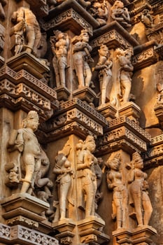 Famous sculptures of Khajuraho temples, India photo