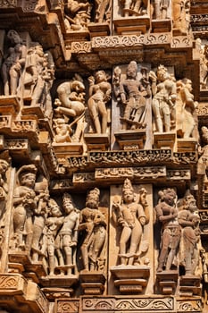 Famous sculptures of Khajuraho temples, India photo