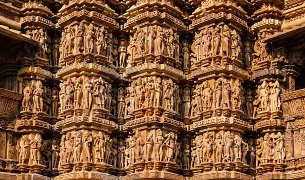 Famous sculptures of Khajuraho temples, India photo