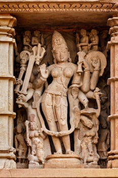 Famous sculptures of Khajuraho temples, India photo