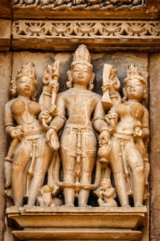 Famous sculptures of Khajuraho temples, India photo