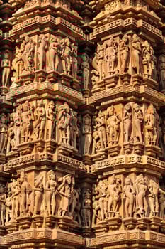 Famous sculptures of Khajuraho temples, India photo