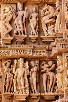 Famous sculptures of Khajuraho temples, India photo
