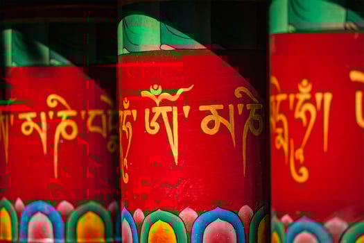 Buddhist prayer wheels in Mcleodganj, India photo