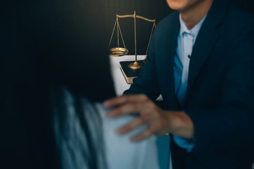 Businessman and Male lawyer or judge consult having team meeting with client, Law and Legal services concept. photo