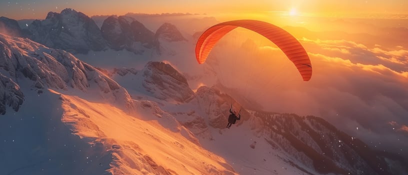 A man is flying a parachute in the sky photo