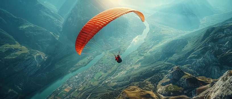 A man is flying a parachute in the sky photo