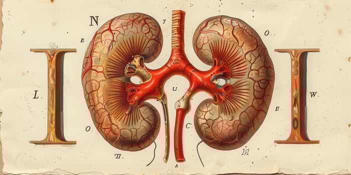 AI generated Illustration of human kidney organs in art style for medical themes photo