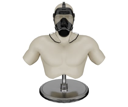 3d rendering mannequin with gas mask photo