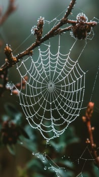 AI generated Spider Web Hanging From Tree Branch photo