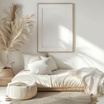 White Framed Photo Mockup, Modern Coastal White Wall