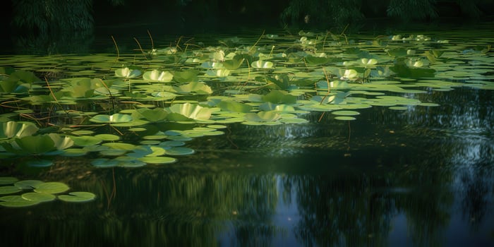 Green leaves on pond river lake landscaoe background view photo