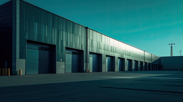 Industrial storage, logistics warehouse garage. Concept of delivery. . Transport company and industry building photo