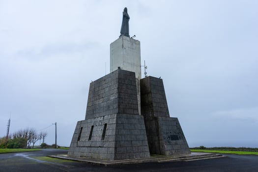 Praia da Vitoria, Azores, Portugal. March 11, 2024. Immaculate Heart of Mary sculpture at Miradouro do Facho, a serene symbol of faith and devotion. photo