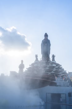 View of Ba Den mountain tourist area, Tay Ninh province, Vietnam. A unique Buddhist architecture with the highest elevation in the area view from below is very beautiful. photo