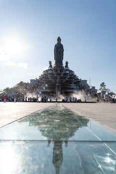 View of Ba Den mountain tourist area, Tay Ninh province, Vietnam. A unique Buddhist architecture with the highest elevation in the area view from below is very beautiful. photo