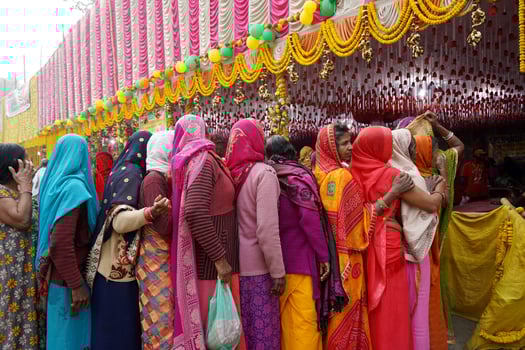 15th January 2023, Kolkata, West Bengal, India. Lining for taking breakfast at Kolkata Ganga Sagar Transit Camp photo