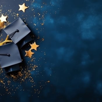 Graduation Cap and Stars on Blue Background photo