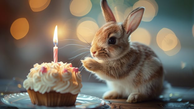 Rabbit Sitting in Field of Eggs photo