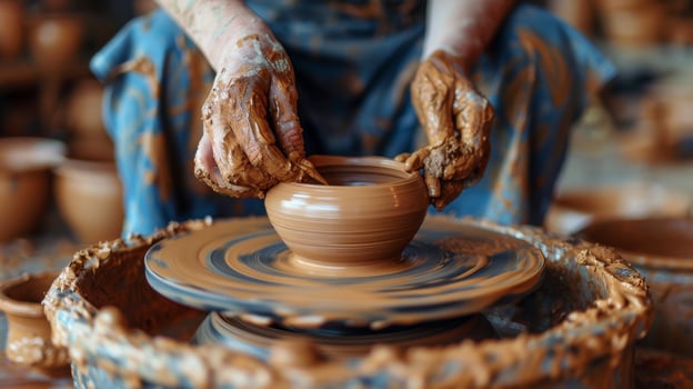 Person Crafting Vase From Clay photo