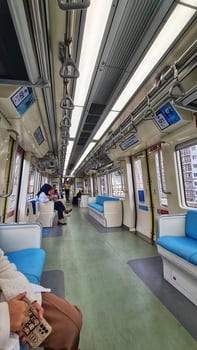 Jakarta, Indonesia on December 7, 2023. Interior of an Indonesian state-owned LRT Light Rail Transit photo