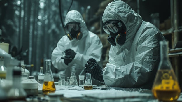 Scientists in Hazmat Suits Conducting Research in a Lab photo