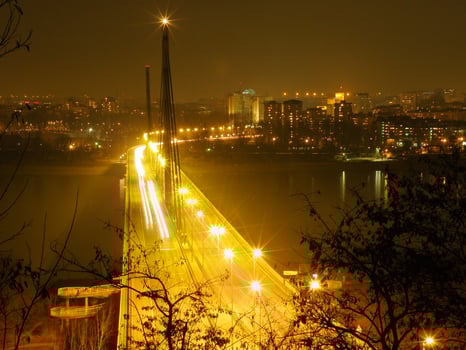 Liberty bridge in city of Novi Sad, Serbia at night photo