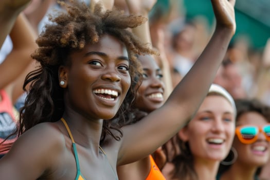 A group of sport fans cheering a sport match photo